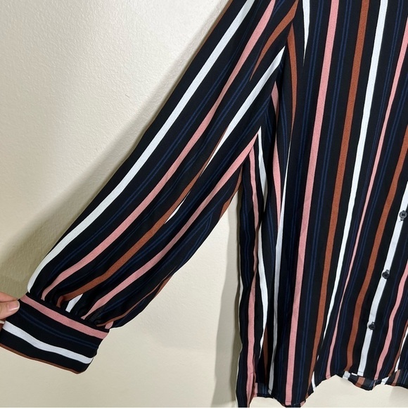 Halogen Womens Black Multicolor Stripe Button Up Blouse Shirt Size XL - Picture 4 of 10